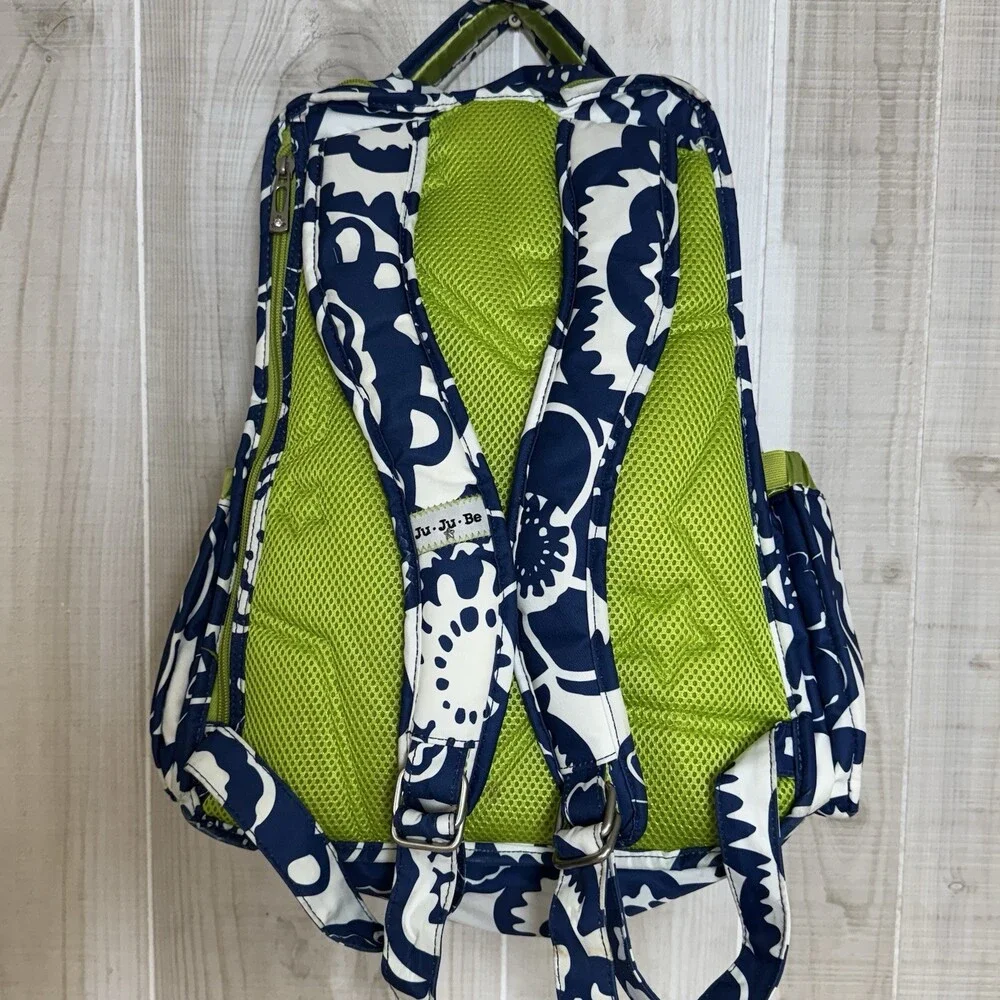 Ju Ju Be Be Right Back Diaper Backpack Colbalt Blossom Blue Green Floral Pattern